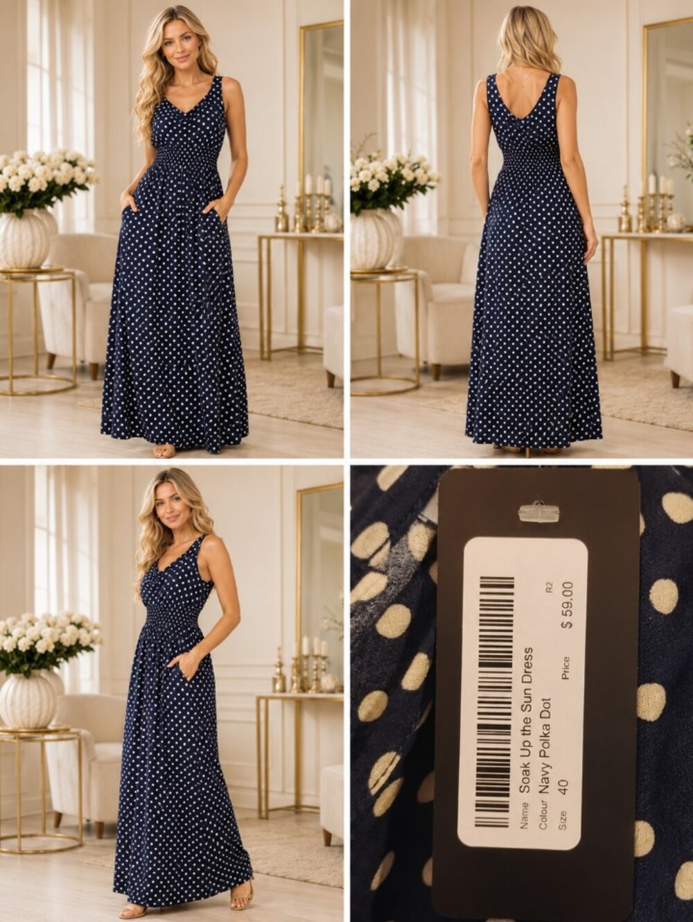Navy Polka Dot Maxi Dress